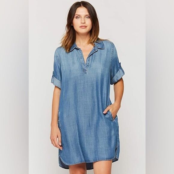 Velvet Heart Chambray Blue Collared Pullover Shirt Dress w/Pockets (Size: Small - Picture 14 of 15